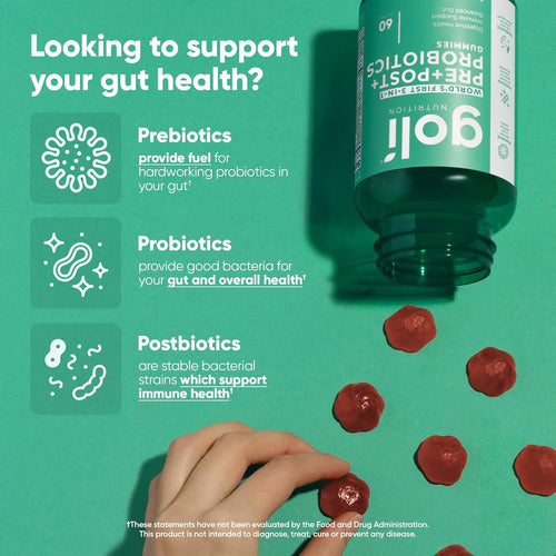 3-in-1 Pre Pro Postbiotic Gummies with DE111 Probiotics, XOS Prebiotics, and MCC1849 Postbiotics - Vegan, Non-GMO, Gluten-Free